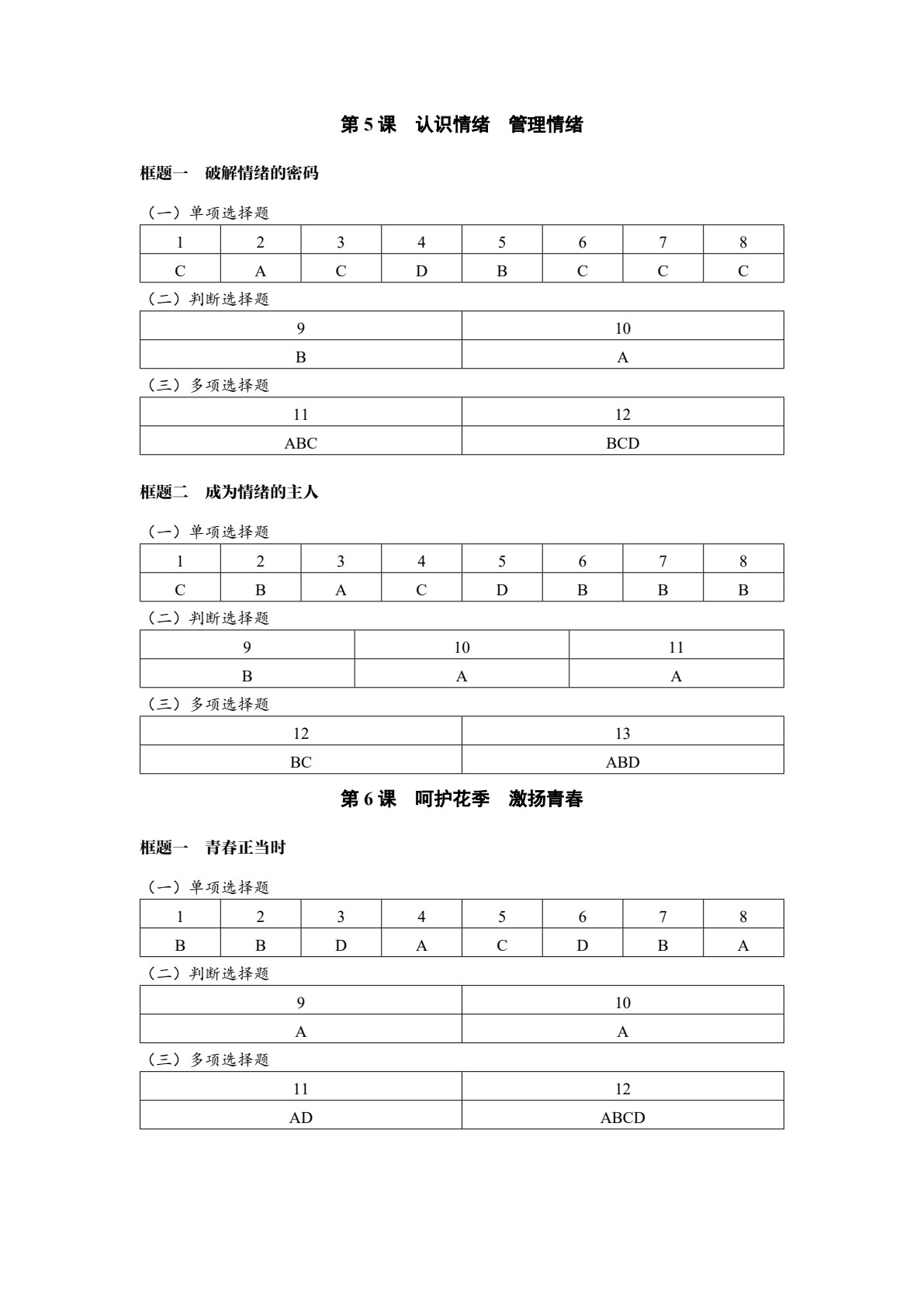 [福建版]《思想政治 基础模块 心理健康与职业生涯》同步检测［高教新课标］（双色）