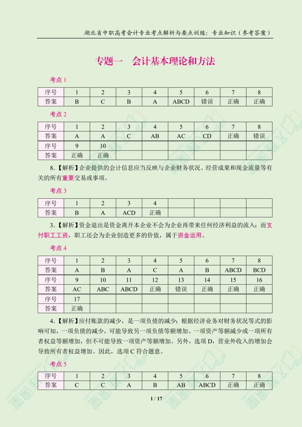 湖北省中职高考会计专业考点解析与要点训练：专业知识[含赠送资料]（双色）（含微课）