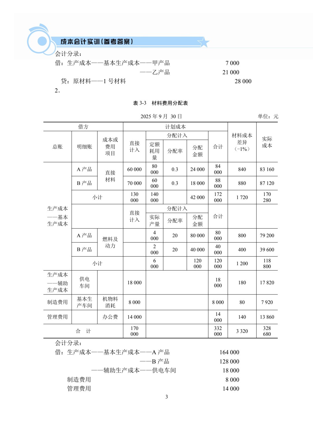 [国规配套]成本会计实训
