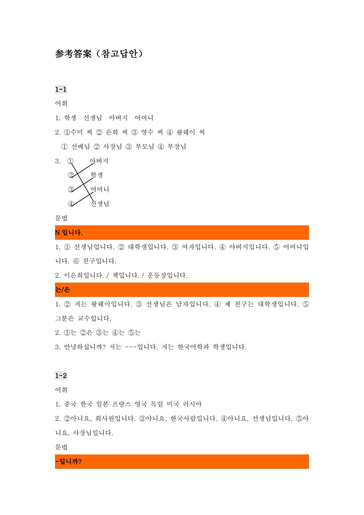 新编基础韩国语1 强化训练