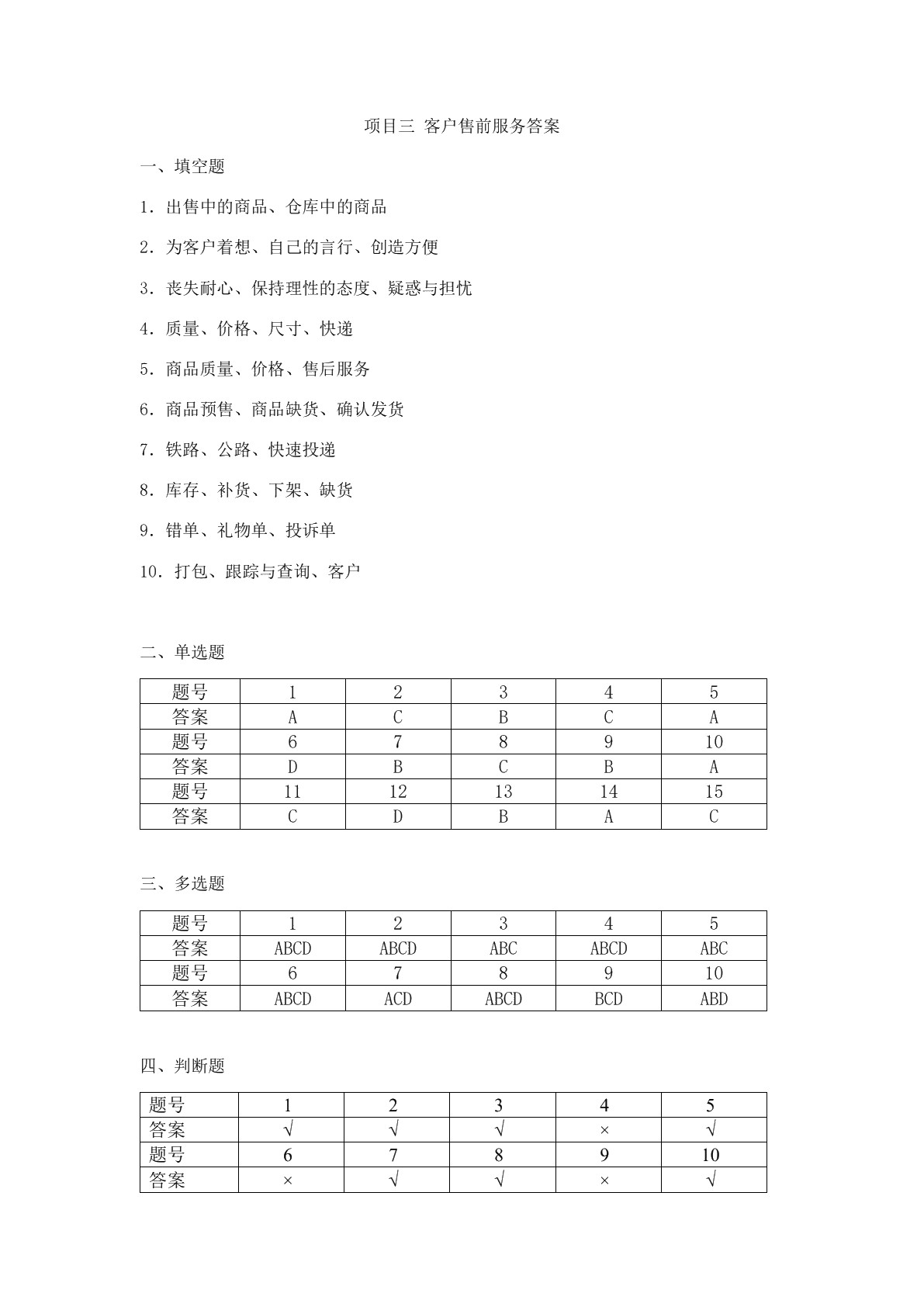 电子商务客户服务习题册