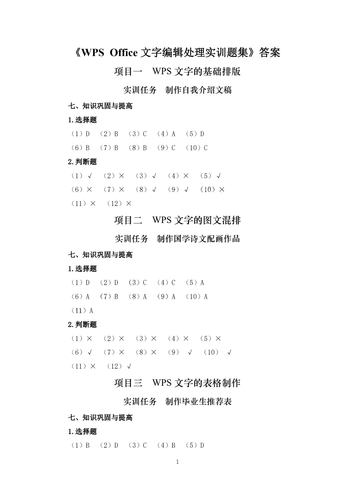 WPS Office文字编辑处理实训题集