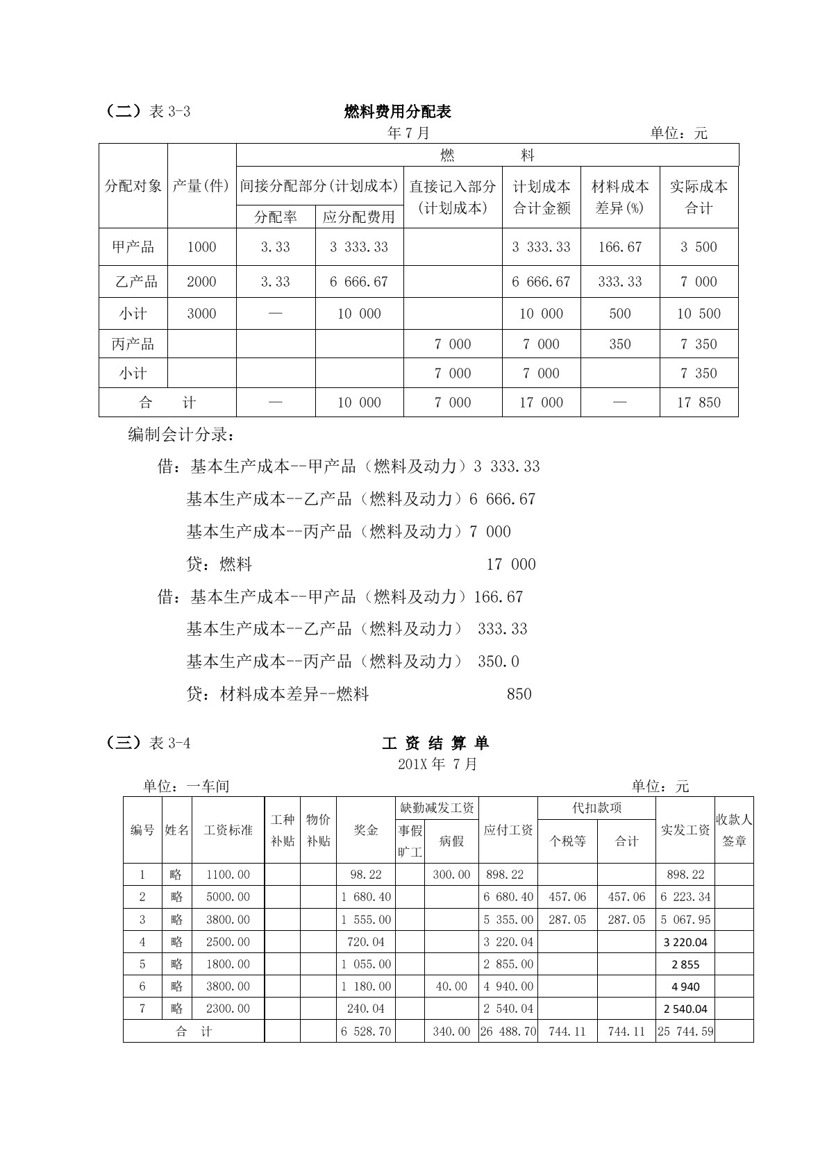 成本核算与分析习题册