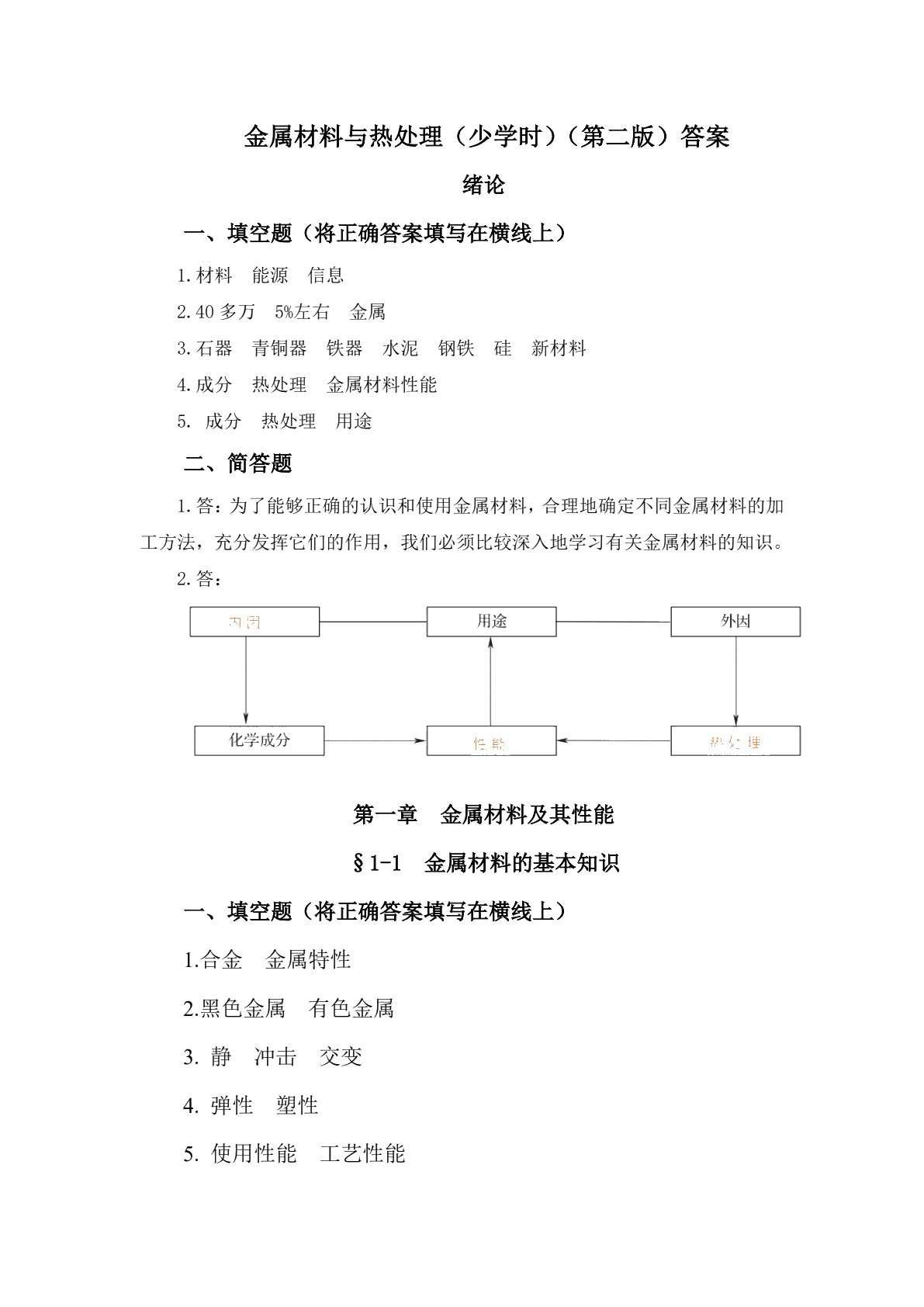 金属材料与热处理（少学时）（第二版）习题册