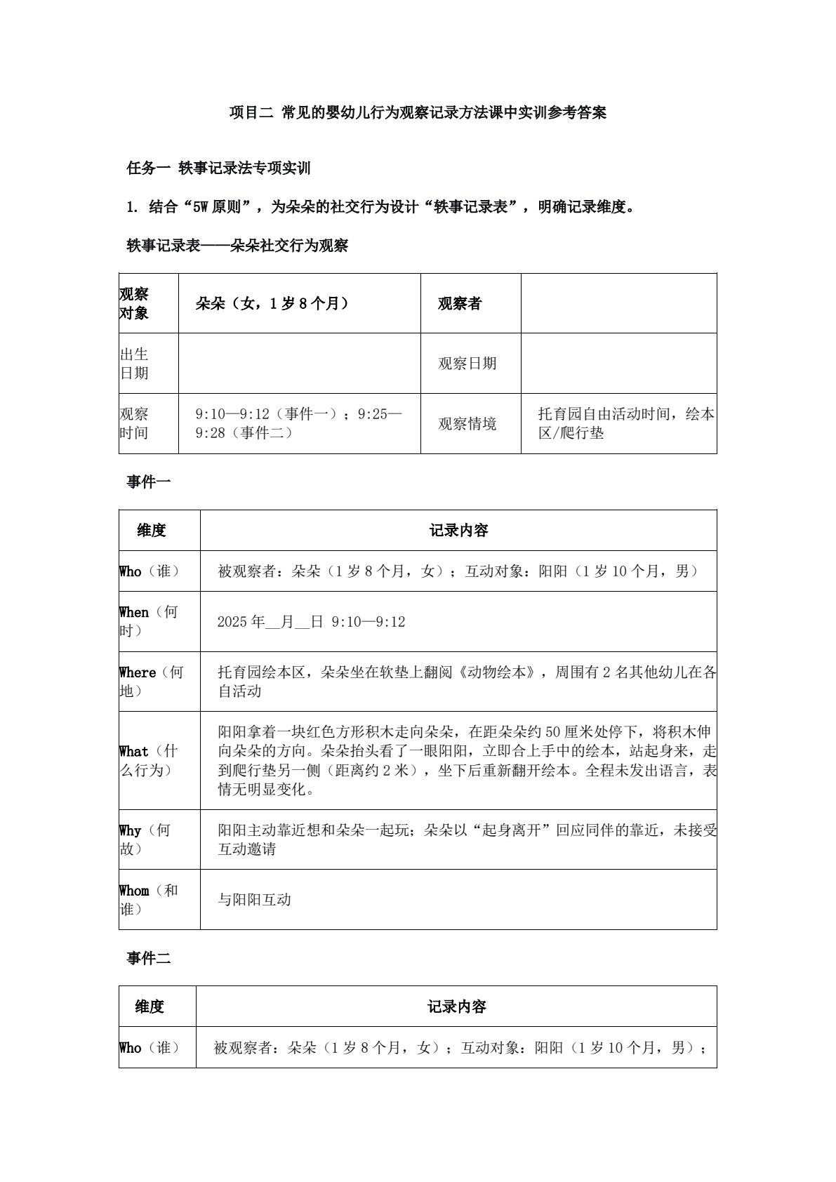 婴幼儿行为观察、记录与评价（第二版）